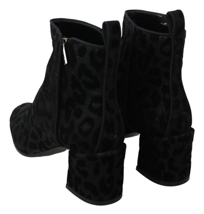 Bottines courtes noires à imprimé léopard Dolce &amp; Gabbana