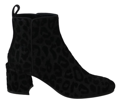 Bottines courtes noires à imprimé léopard Dolce &amp; Gabbana
