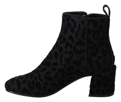 Bottines courtes noires à imprimé léopard Dolce &amp; Gabbana