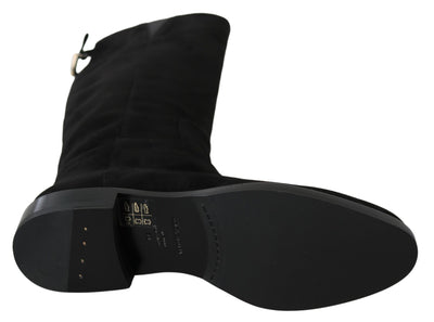 Bottes plates hautes en daim noir Dolce &amp; Gabbana