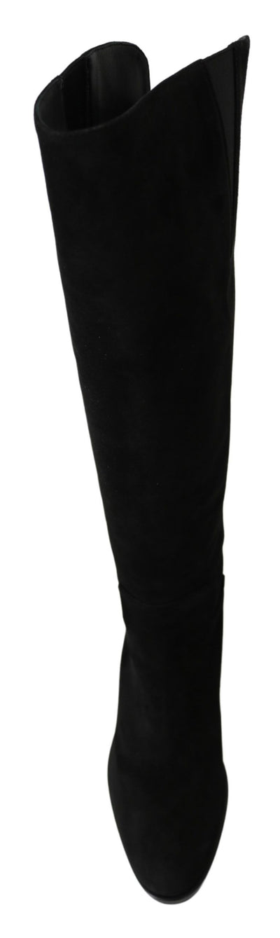 Bottes plates hautes en daim noir Dolce &amp; Gabbana
