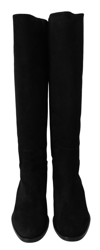 Bottes plates hautes en daim noir Dolce &amp; Gabbana