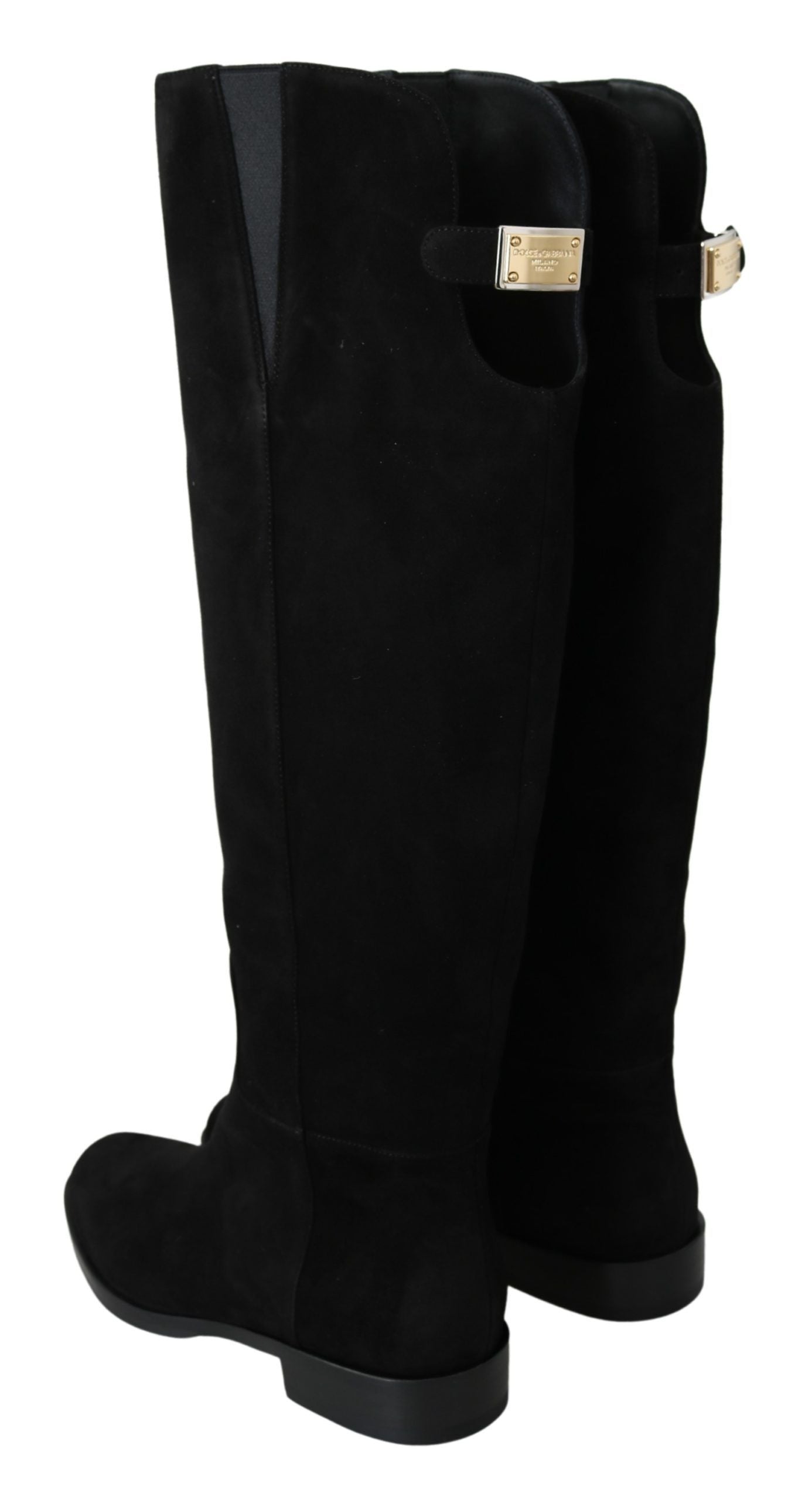 Bottes plates hautes en daim noir Dolce &amp; Gabbana