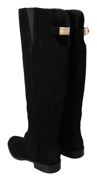 Bottes plates hautes en daim noir Dolce &amp; Gabbana