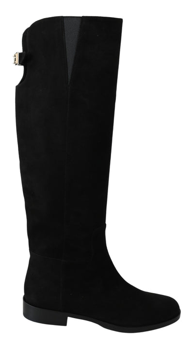 Bottes plates hautes en daim noir Dolce &amp; Gabbana