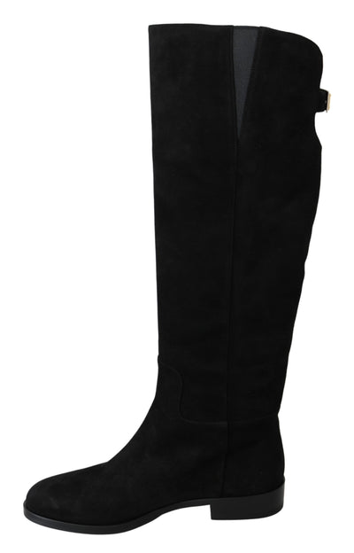 Bottes plates hautes en daim noir Dolce &amp; Gabbana