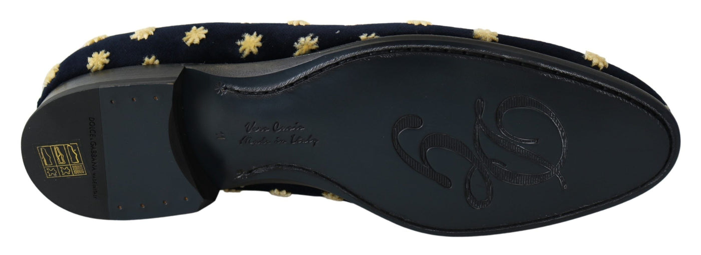 Dolce &amp; Gabbana Blauwe Fluwelen Kroonpantoffels Loafers Schoenen