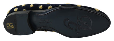 Dolce &amp; Gabbana Blauwe Fluwelen Kroonpantoffels Loafers Schoenen