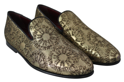 Dolce &amp; Gabbana Gold Jacquard Flats Heren Loafers Schoenen