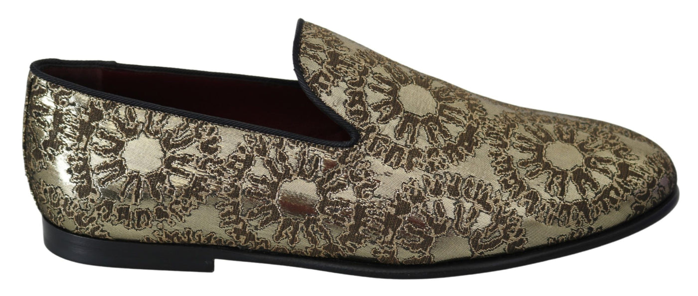 Dolce &amp; Gabbana Gold Jacquard Flats Heren Loafers Schoenen