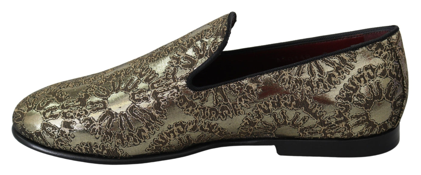 Dolce &amp; Gabbana Gold Jacquard Flats Heren Loafers Schoenen