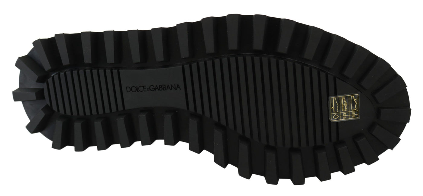 Dolce &amp; Gabbana Zwarte Rubberized Kalfsleren Dikke Derby Vulcano Schoenen