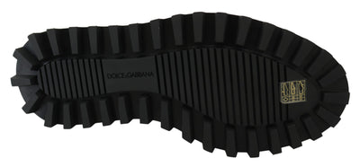 Dolce &amp; Gabbana Zwarte Rubberized Kalfsleren Dikke Derby Vulcano Schoenen