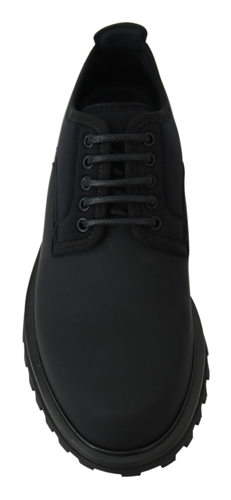 Dolce &amp; Gabbana Zwarte Rubberized Kalfsleren Dikke Derby Vulcano Schoenen