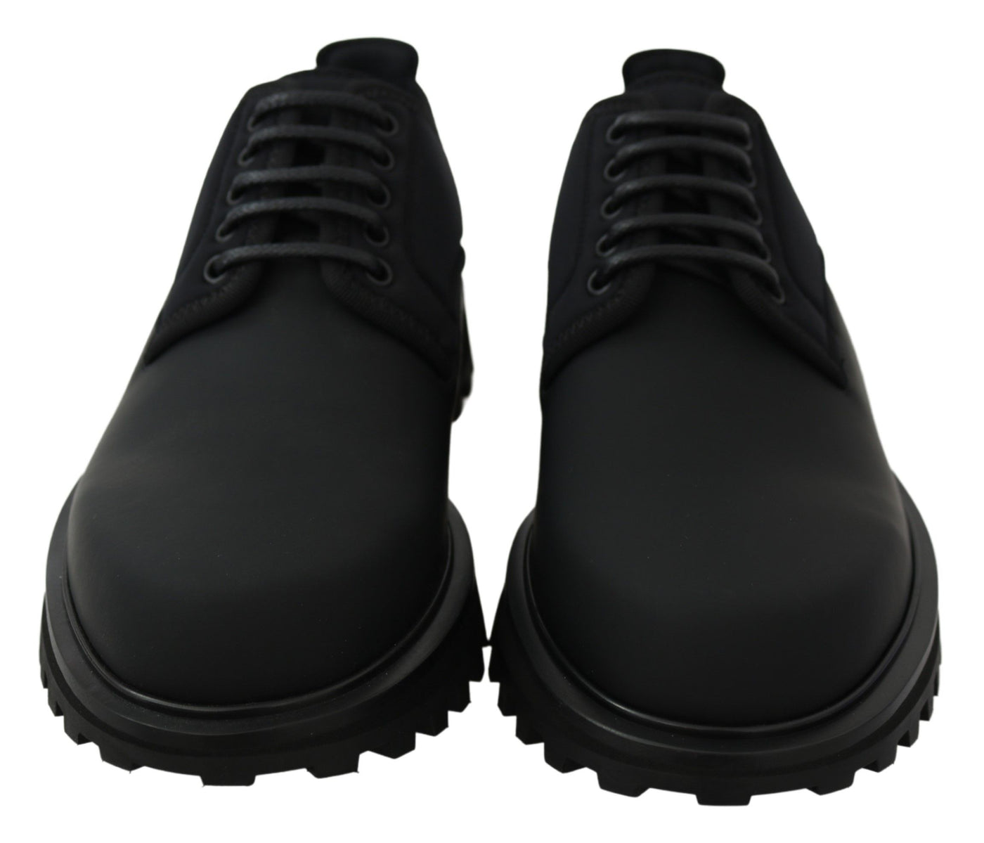 Dolce &amp; Gabbana Zwarte Rubberized Kalfsleren Dikke Derby Vulcano Schoenen