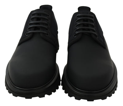 Dolce &amp; Gabbana Zwarte Rubberized Kalfsleren Dikke Derby Vulcano Schoenen