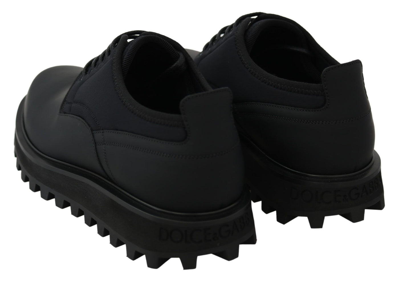 Dolce &amp; Gabbana Zwarte Rubberized Kalfsleren Dikke Derby Vulcano Schoenen