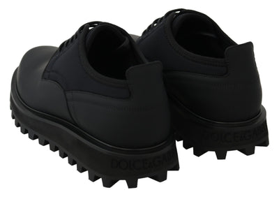 Dolce &amp; Gabbana Zwarte Rubberized Kalfsleren Dikke Derby Vulcano Schoenen