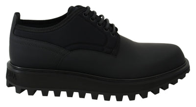 Dolce &amp; Gabbana Zwarte Rubberized Kalfsleren Dikke Derby Vulcano Schoenen