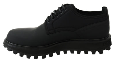 Dolce &amp; Gabbana Zwarte Rubberized Kalfsleren Dikke Derby Vulcano Schoenen