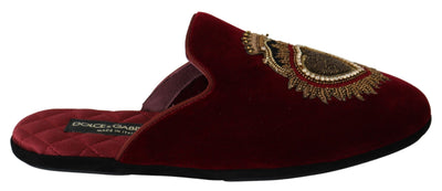 Dolce &amp; Gabbana Red Velvet Sacred Heart Borduurwerk Slides Schoenen