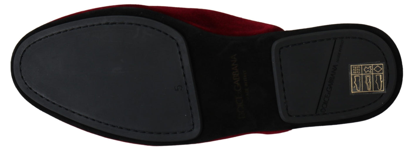 Dolce &amp; Gabbana Red Velvet Sacred Heart Borduurwerk Slides Schoenen