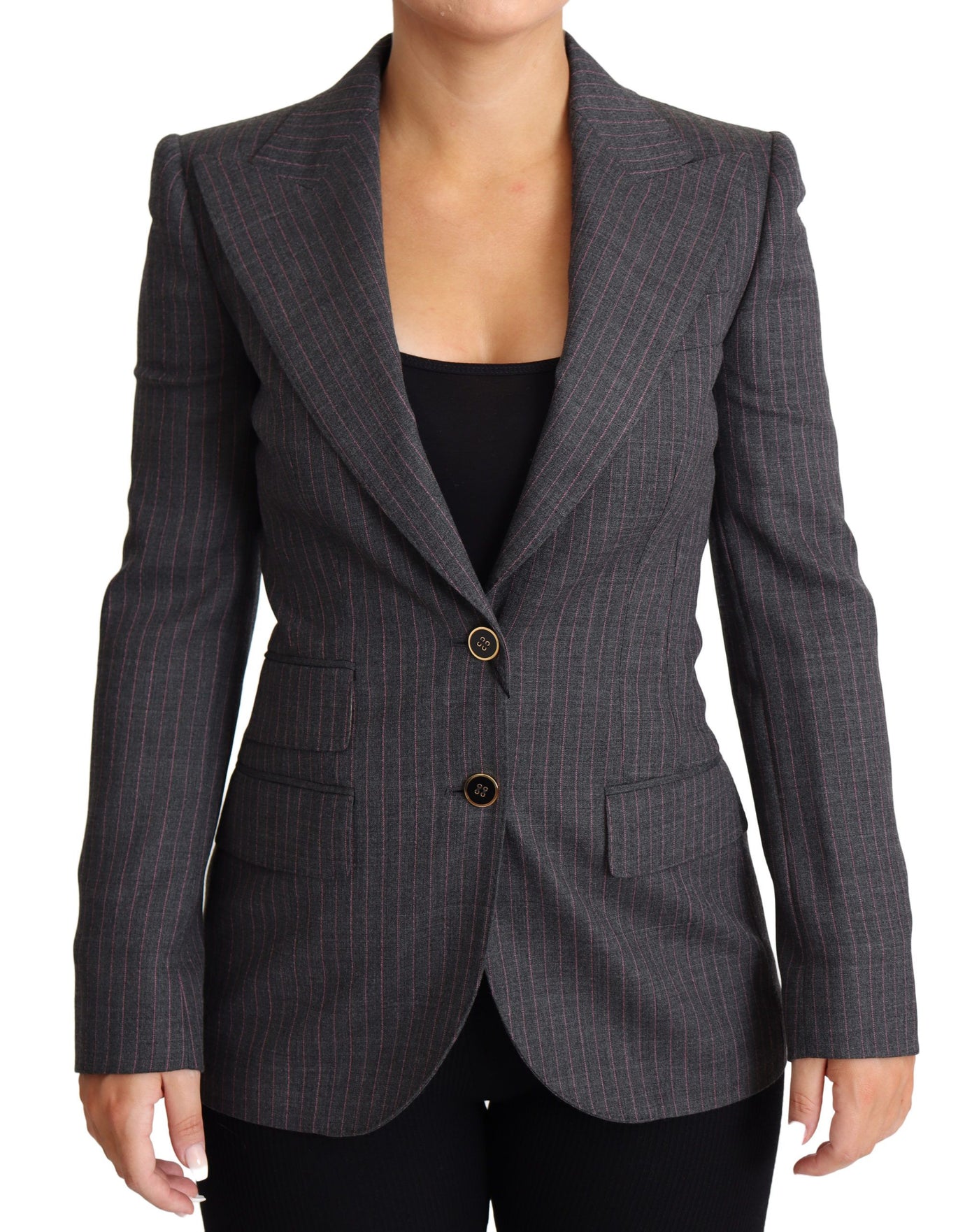 Dolce &amp; Gabbana - Veste blazer ajustée grise en laine à simple boutonnage