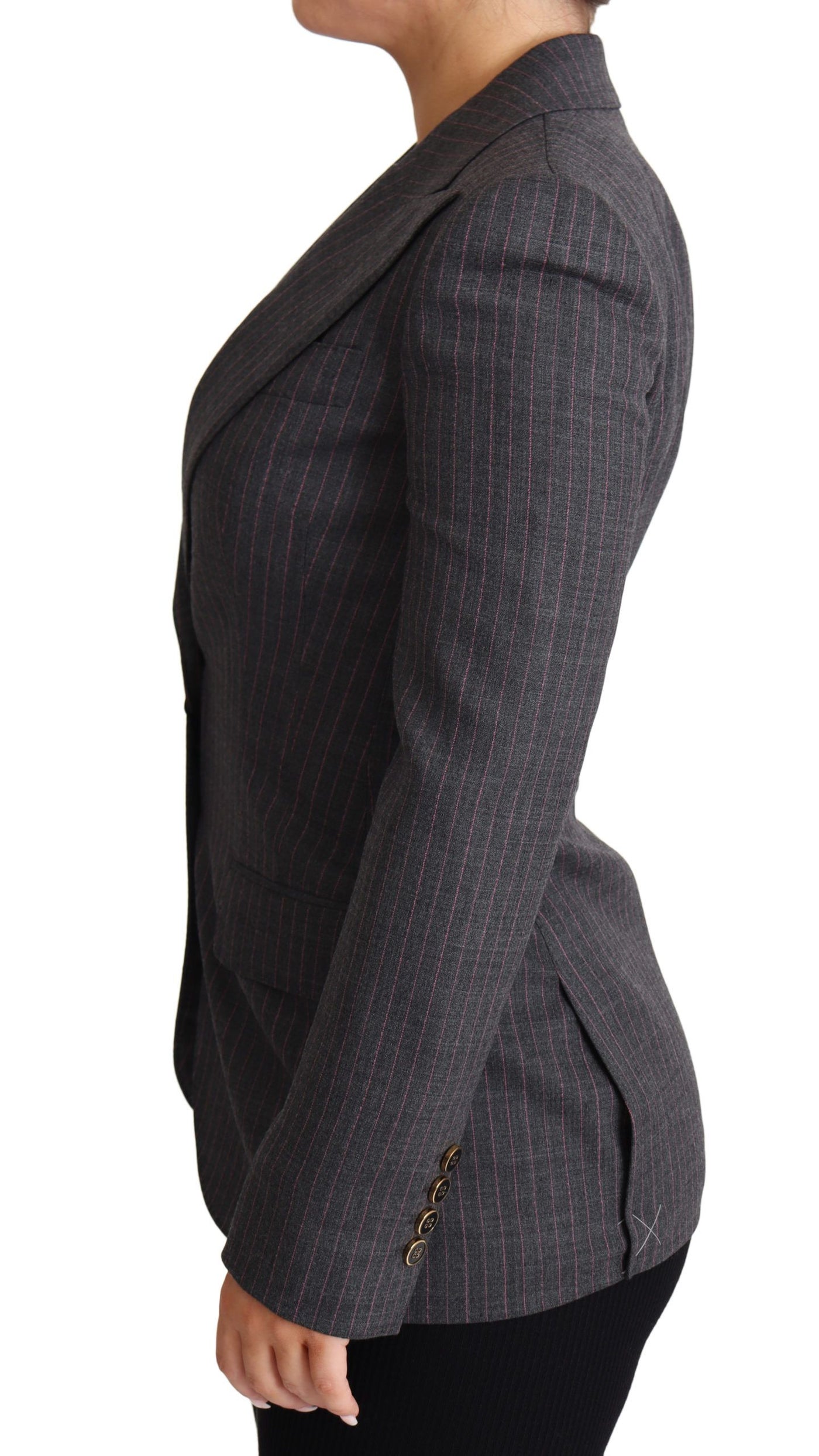 Dolce &amp; Gabbana - Veste blazer ajustée grise en laine à simple boutonnage