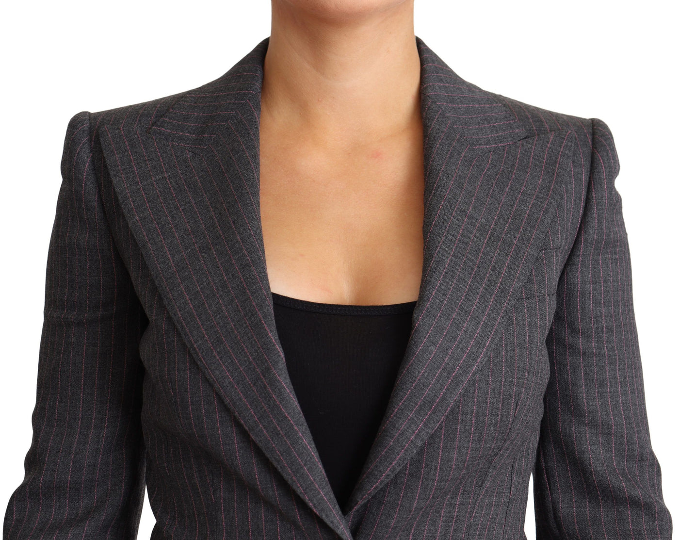 Dolce &amp; Gabbana - Veste blazer ajustée grise en laine à simple boutonnage