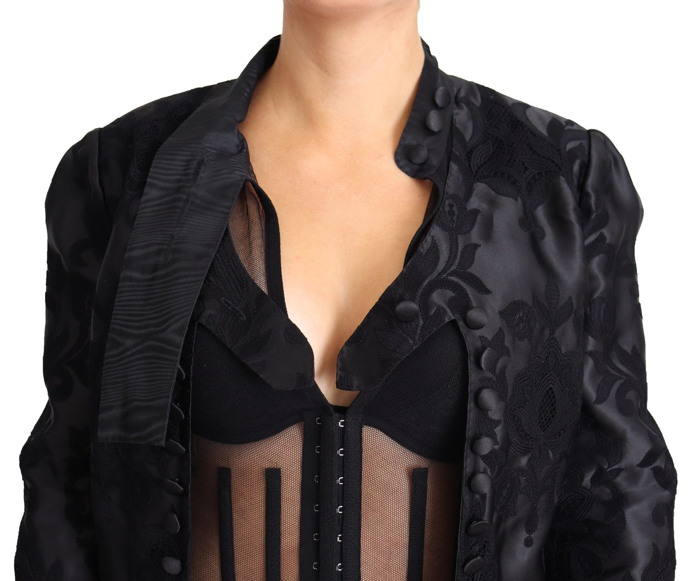 Dolce &amp; Gabbana Veste corset transparente en dentelle noire et organza et soie