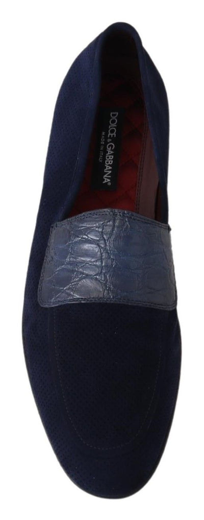 Dolce &amp; Gabbana Blauwe Suède Caiman Loafers Pantoffels Schoenen