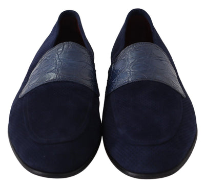 Dolce &amp; Gabbana Blauwe Suède Caiman Loafers Pantoffels Schoenen