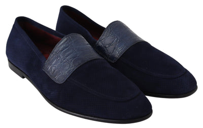Dolce &amp; Gabbana Blauwe Suède Caiman Loafers Pantoffels Schoenen