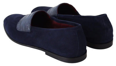 Dolce &amp; Gabbana Blauwe Suède Caiman Loafers Pantoffels Schoenen