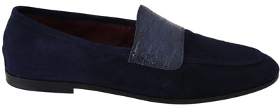 Dolce &amp; Gabbana Blauwe Suède Caiman Loafers Pantoffels Schoenen