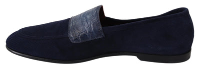 Dolce &amp; Gabbana Blauwe Suède Caiman Loafers Pantoffels Schoenen