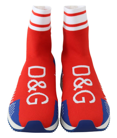 Dolce &amp; Gabbana Blauw Rood Sorrento Logo Sneakers Sokken Schoenen