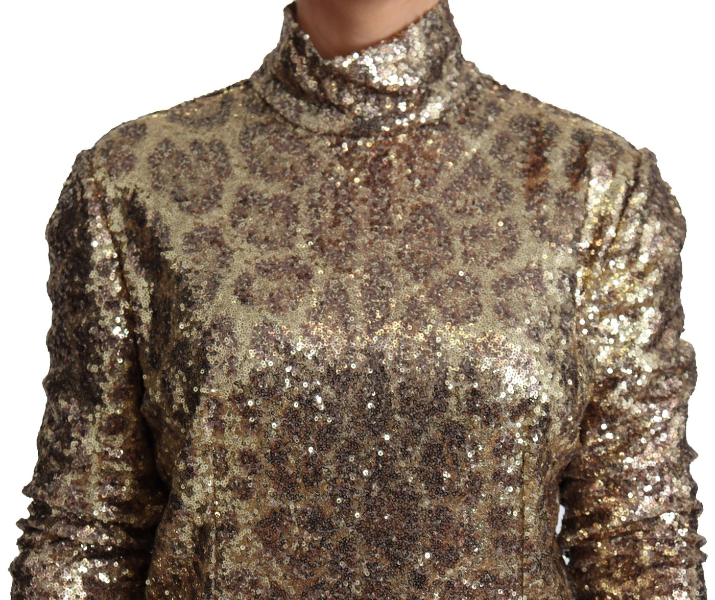 Dolce &amp; Gabbana Bruine Luipaard Fit Turtleneck Trui met Pailletten