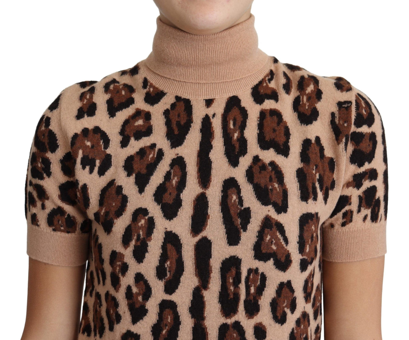 Dolce &amp; Gabbana beige luipaardprint coltrui van maagdelijke wol