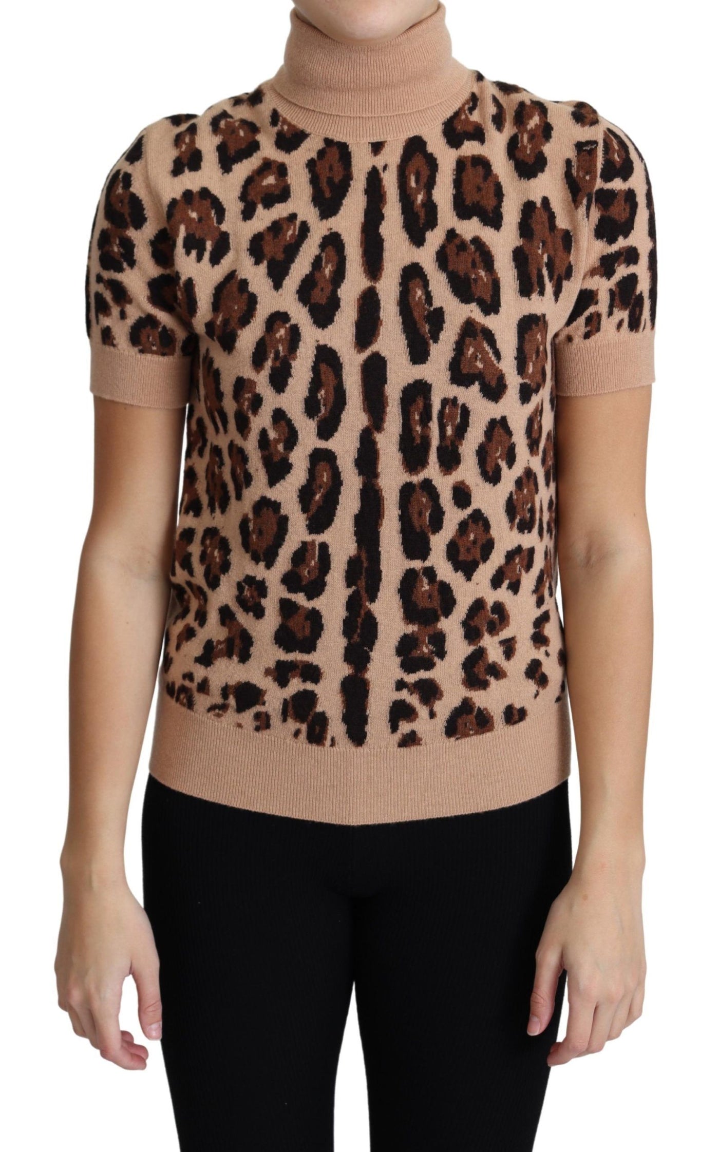 Dolce &amp; Gabbana beige luipaardprint coltrui van maagdelijke wol