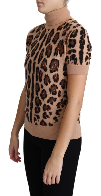 Dolce &amp; Gabbana beige luipaardprint coltrui van maagdelijke wol