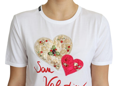 Dolce &amp; Gabbana Wit San Valentino Hart Kristallen T-shirt Top