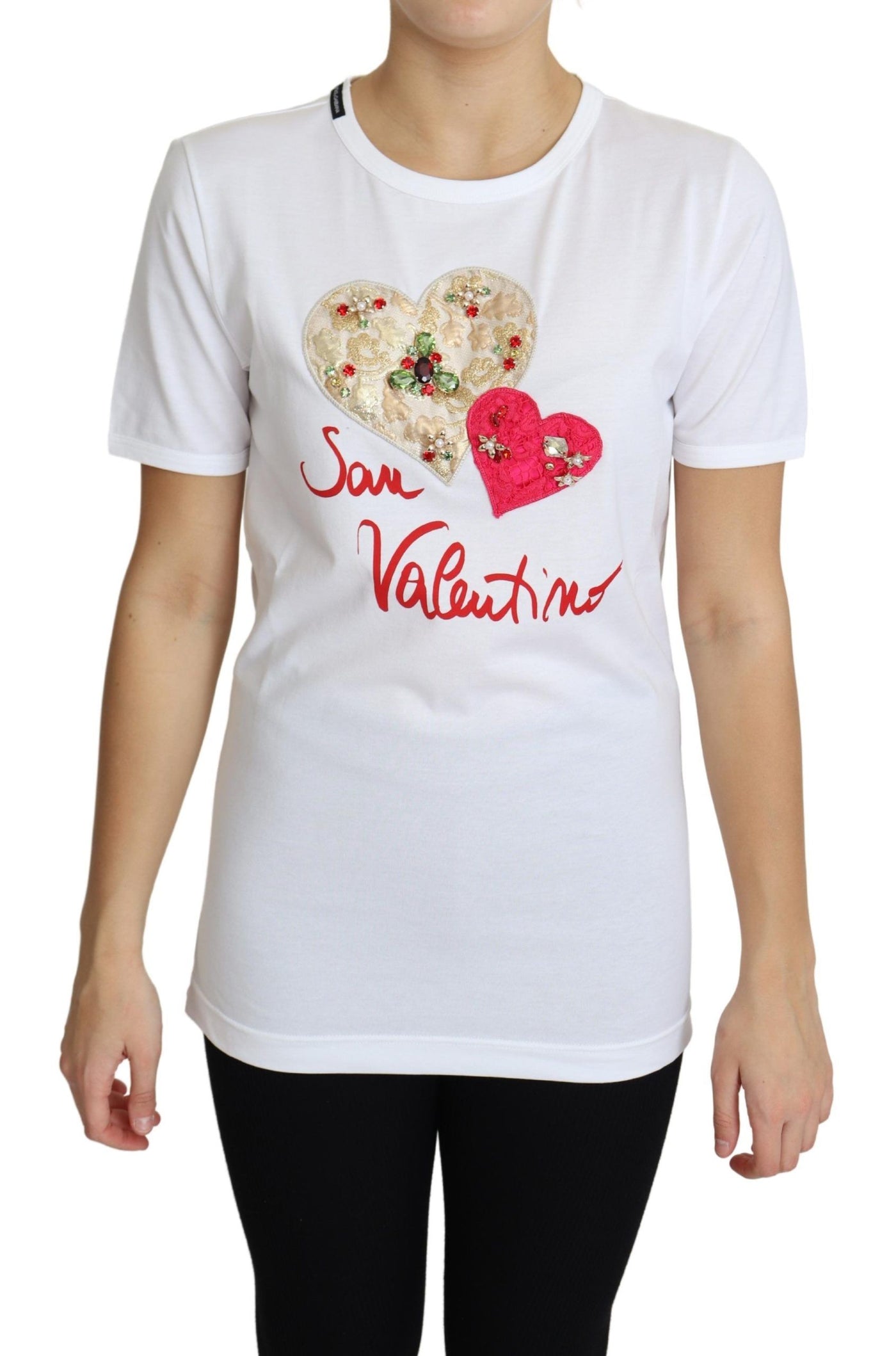Dolce &amp; Gabbana Wit San Valentino Hart Kristallen T-shirt Top
