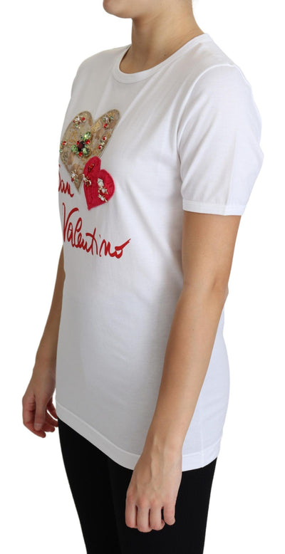 Dolce &amp; Gabbana Wit San Valentino Hart Kristallen T-shirt Top