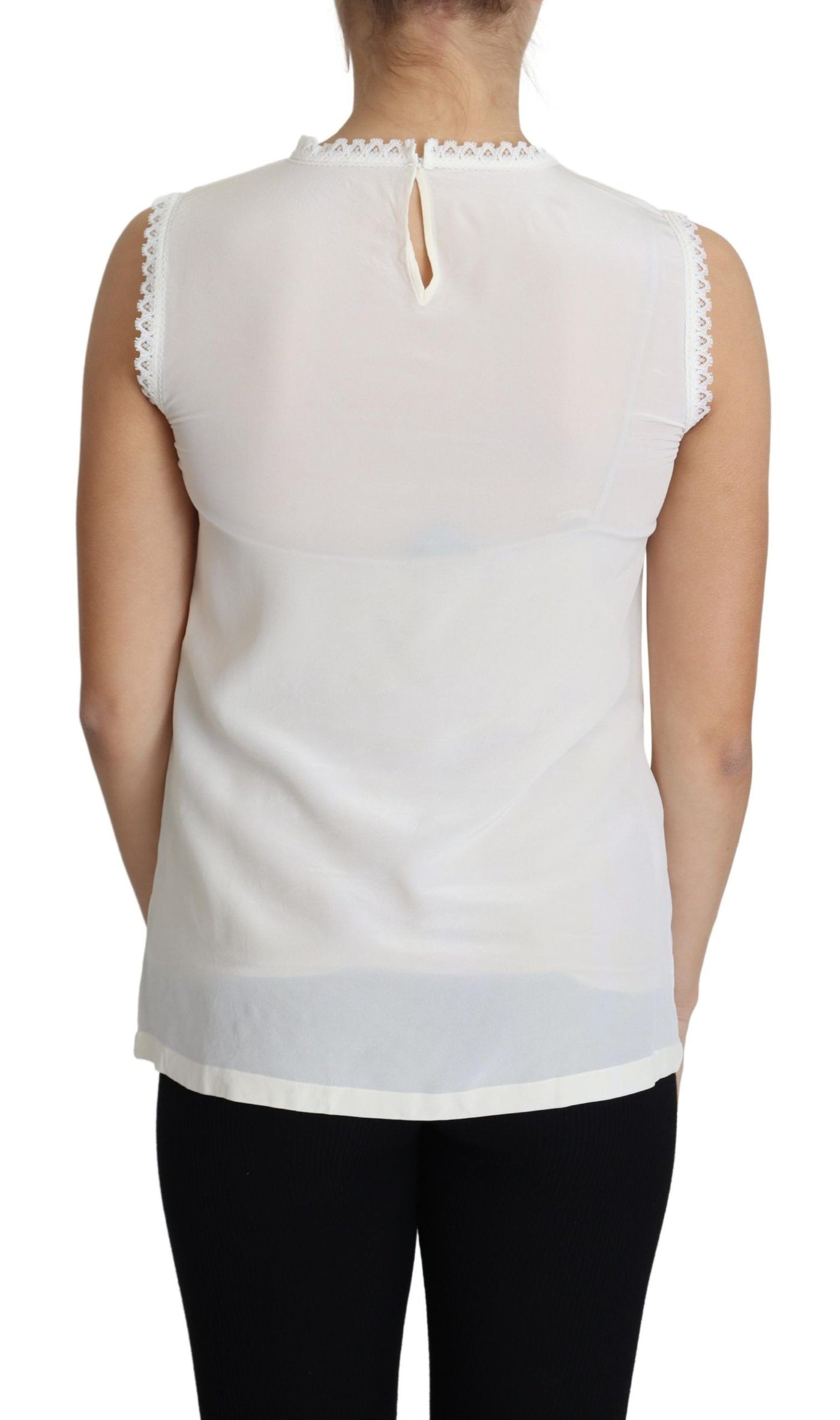 Dolce &amp; Gabbana Witte Blouse Zijden Kant Afgewerkt Mouwloos Topje