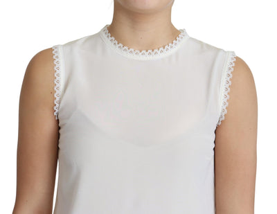Dolce &amp; Gabbana Witte Blouse Zijden Kant Afgewerkt Mouwloos Topje