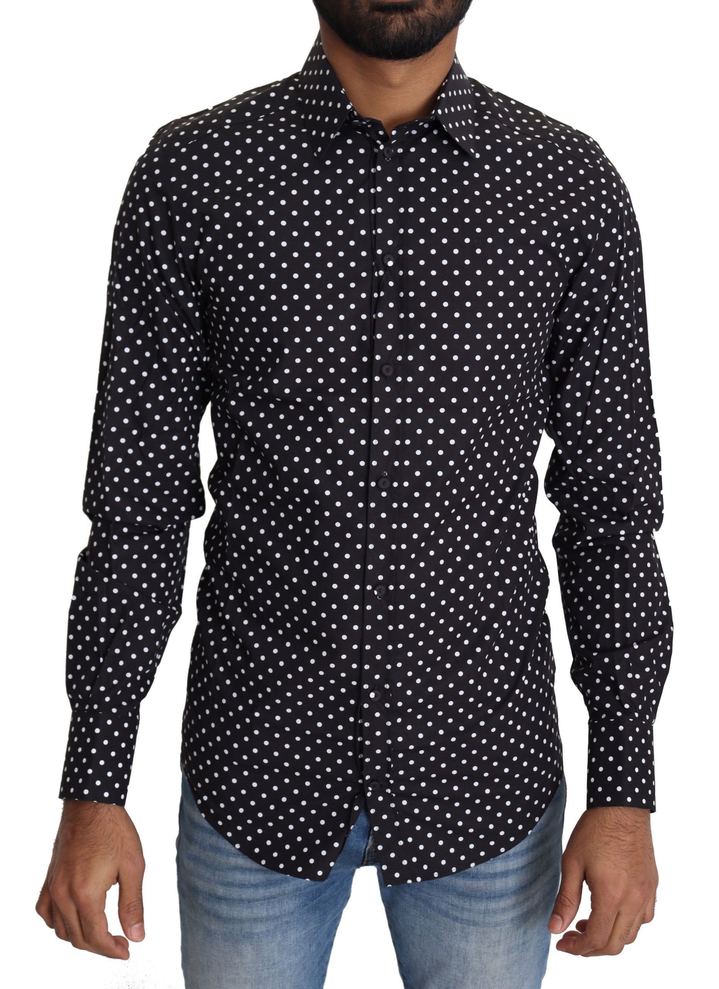 Dolce &amp; Gabbana Zwart Wit Polka Dots Casual Shirt