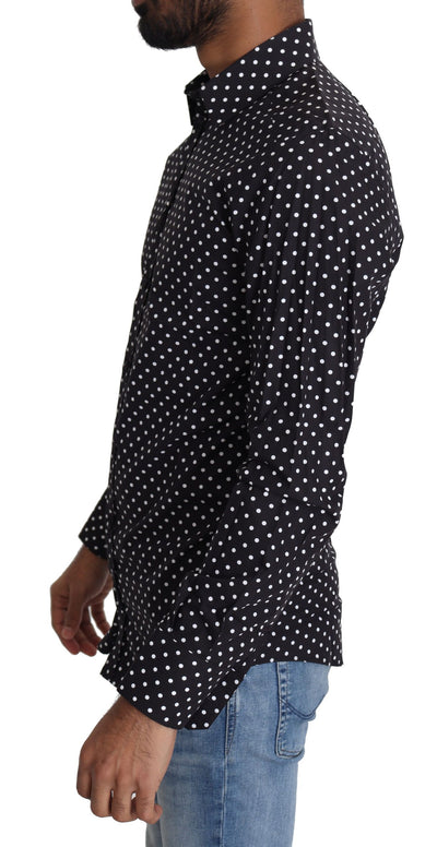 Dolce &amp; Gabbana Zwart Wit Polka Dots Casual Shirt
