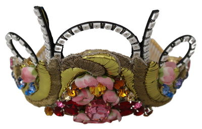 Dolce &amp; Gabbana Gouden Messing Bloemen Kristallen LED-verlichting Kroon Tiara Diadeem