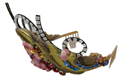 Dolce &amp; Gabbana Gouden Messing Bloemen Kristallen LED-verlichting Kroon Tiara Diadeem
